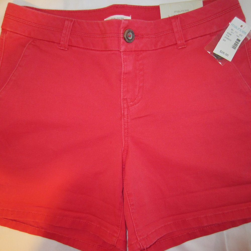 NEW-MAURINCES' TEENS' SIZE 3/4 /HOT CORAL SHORTS WITH TAGS